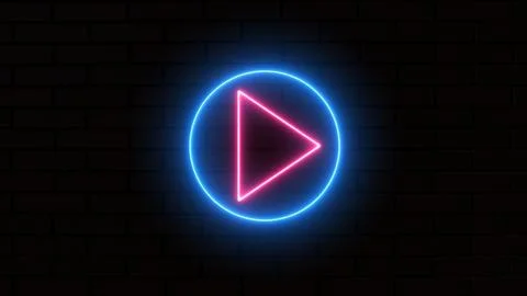 Neon sound pause or play arrow button symbol icon. Music arrow button symbo.. Illustrazione stock