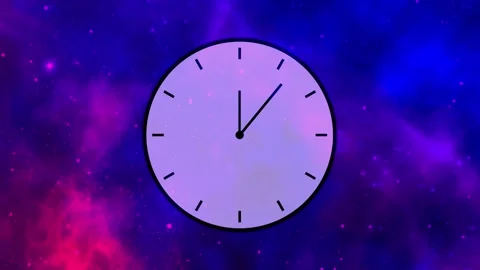 Neon Space Clock - 3D Animated Ticking Clock in a Cosmic Space Background Stock Footage 300708956