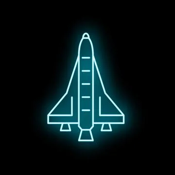 Neon spaceship icon representing space travel Stock Illustration