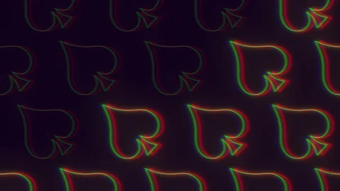 Neon spades card pattern with glitch effect on black gradient Video stock 233299101