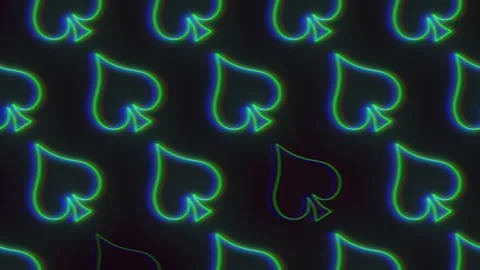 Neon spades card pattern with glitch effect on black gradient Video stock 240330490