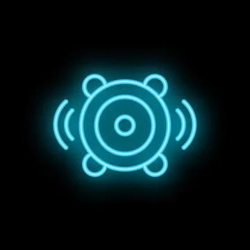 Neon speaker icon glowing on dark background Stock Illustration