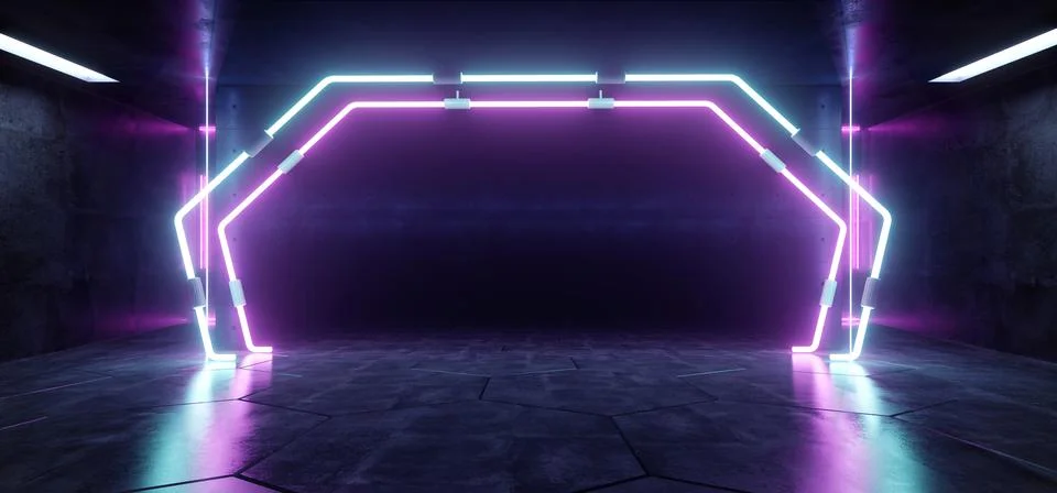 Neon Spectrum Retro Sci Fi Modern Spaceship Arc Shaped Fluorescent Laser Ligh Illustrazione stock