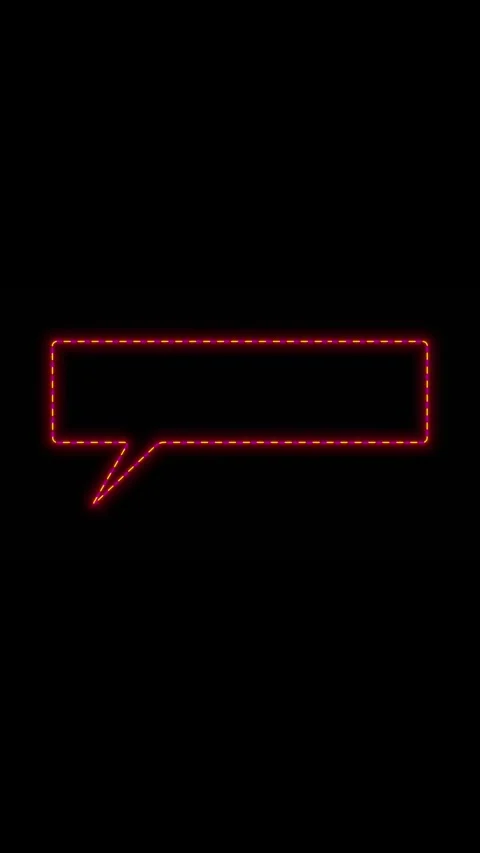 Neon speech bubble frame glowing red, magenta, gold outline on dark empty space Stock Footage 340572596