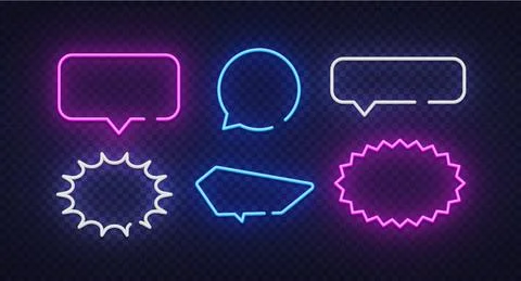 Neon speech bubble in line art style on blue background. Dialog, chat speech Stock Illustration