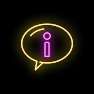 Neon speech bubble showing information symbol on dark background Stock Illustration