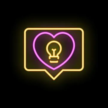 Neon speech bubble showing love for creative ideas with heart and light bulb Stock Illustration