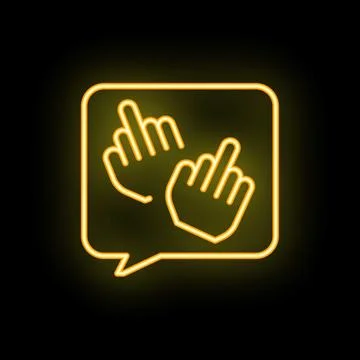 Neon speech bubble showing middle finger up gesture on dark brick wall back.. Stock Illustration