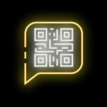 Neon speech bubble showing qr code on dark background Stock Illustration