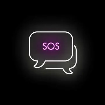 Neon speech bubble showing sos emergency message Stock Illustration