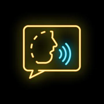 Neon speech bubble showing speaking man for podcast or audiobook app Illustration