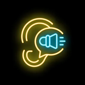 Neon speech bubble with sound wave is glowing on black background Stock Illustration