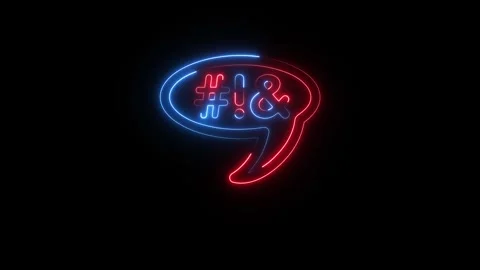 Neon speech bubble with swear symbols on black background Stock Footage 345380205