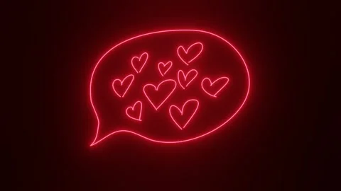 Neon speech bubbles and heart symbols on black background Stock Footage 294316696