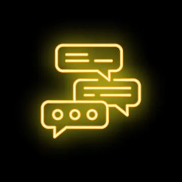 Neon speech bubbles showing online communication on black background Stock Illustration