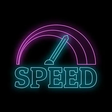 Neon speed gauge displaying fast data performance Stock Illustration