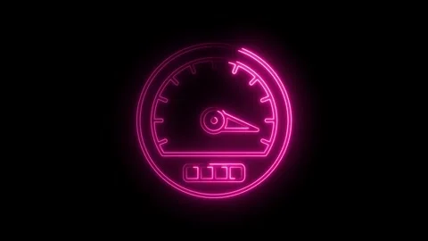 Neon speedometer glowing on black background animated graphic for dashboard.. Stock Footage 314538009