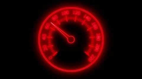 Neon Speedometer with Glowing Needle, Neon Glowing Speed Meter Animation Stock Footage 313758238