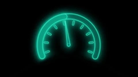Neon speedometer icon animation with glowing effect on black background Stock Footage 317861622