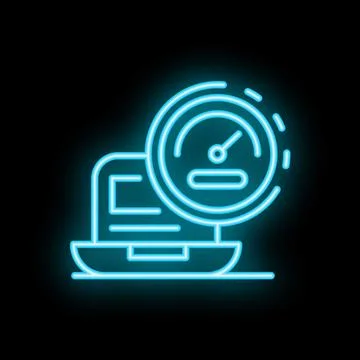 Neon speedometer increasing speed over laptop computer icon Stock Illustration