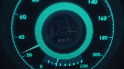 Neon speedometer showing acceleration and shifting gears Stock Footage 233666407
