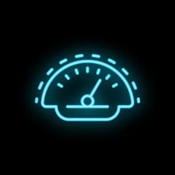 Neon speedometer showing increasing speed on black background Stock Illustration