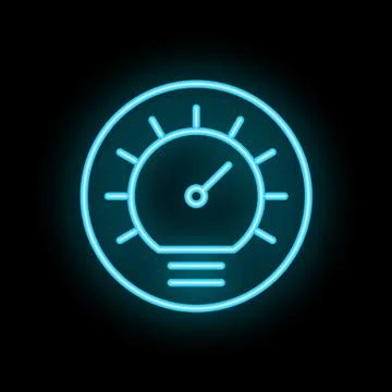 Neon speedometer showing maximum speed on black background Stock Illustration