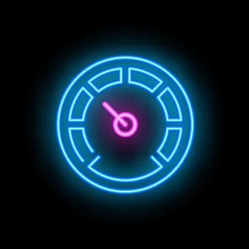 Neon speedometer showing progress on black background Stock Illustration