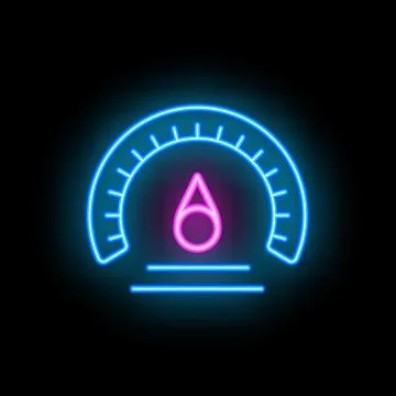 Neon speedometer showing progress on black background Illustrazione stock
