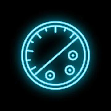 Neon speedometer showing progress on black background Stock Illustration
