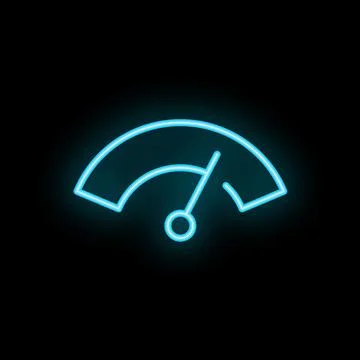 Neon speedometer showing progress on black background Stock Illustration