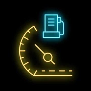 Neon speedometer showing progress of work on document with paperclip Illustrazione stock