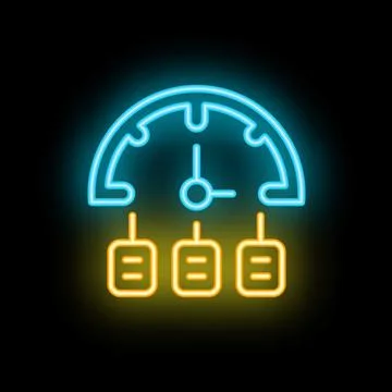 Neon speedometer showing servers connected to a network over time Illustrazione stock