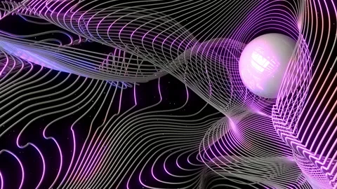 Neon sphere in waves Stock Footage 143142974