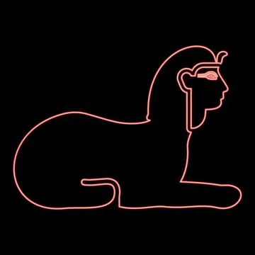 Neon sphinx Egypt pyramid concept egyptian statue of Giza red color vector il Stock Illustration