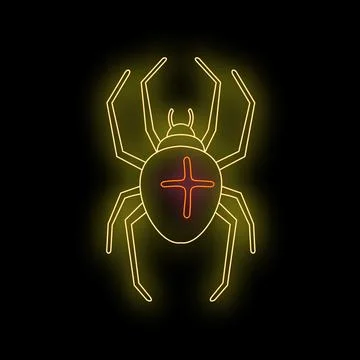 Neon spider glowing with distinctive cross on black background Illustrazione stock