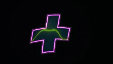 Neon Spinning 3d Cross with Glowing Green Wave Motion Graphic Stock Footage 343741287