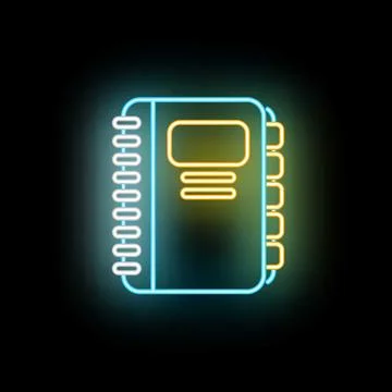 Neon spiral bound notebook icon glowing blue and yellow Иллюстрация
