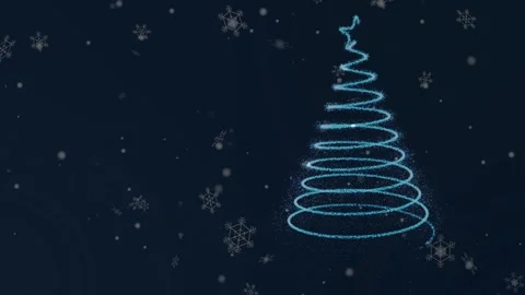 Neon Spiral Christmas Tree with Falling Snowflakes Stock Footage 336013676