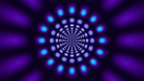 Neon spiral light pattern with glowing dots on dark purple background Illustrazione stock
