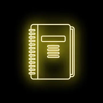 Neon spiral notebook glowing on dark background Stock Illustration