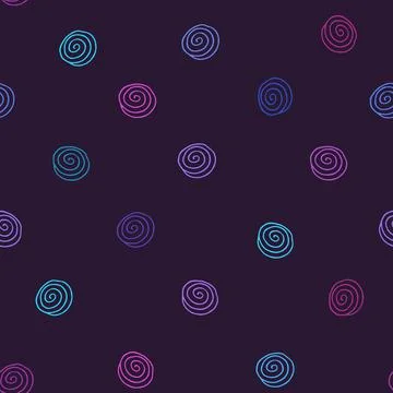 Neon spiral repeating seamless pattern on dark blue background. Minimalistic Illustrazione stock