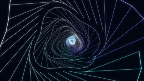 Neon spiral shapes move in a dynamic pattern against a dark background Stock Footage 337072545
