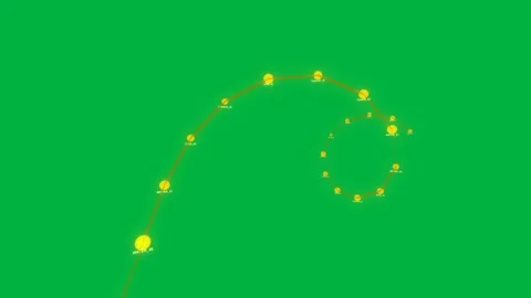 Neon spline entering lower-left lit node, coiling, easing into S-wave, showing Video stock 329531818