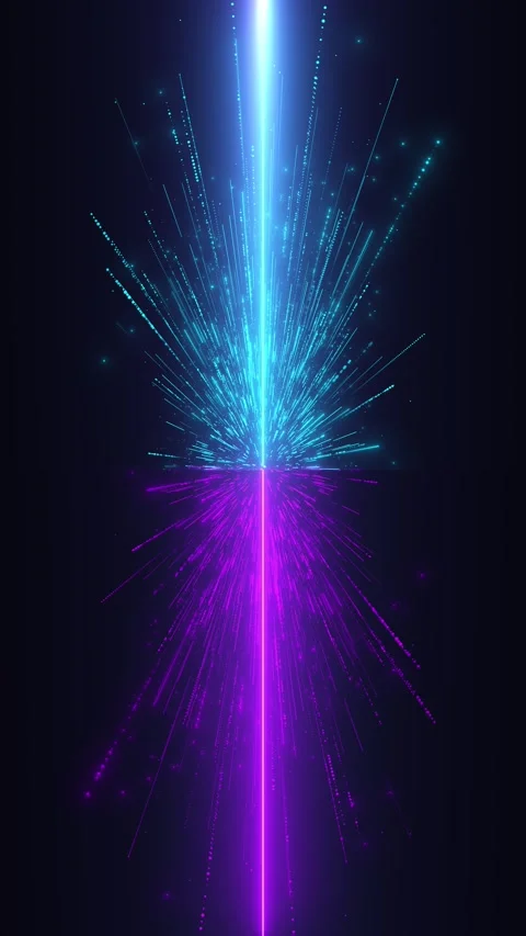 Neon split color burst blue purple streaks, central light flare, dark gradient Stock Footage 334101357