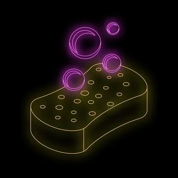 Neon sponge with bubbles creating cleaning foam for housekeeping Stock Illustration