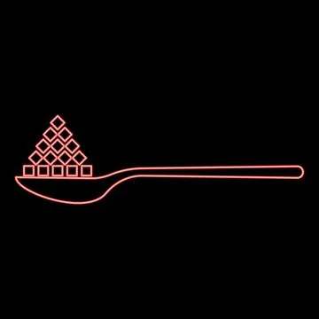 Neon spoon with sugar salt cubes red color vector illustration image flat sty Stock Illustration
