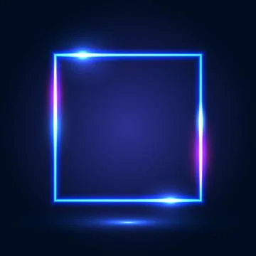 Neon square blue frame on dark blue purple background. Stock Illustration