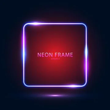 Neon square blue frame on a dark blue-red background. Stock Illustration