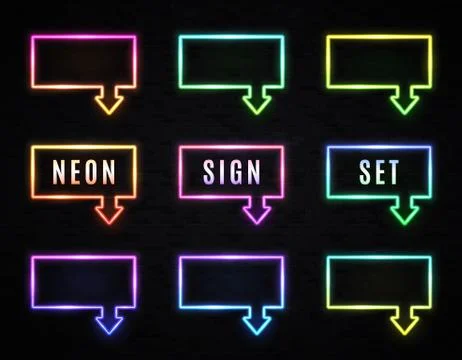 Neon square frame with arrow on black background. Stock Illustration